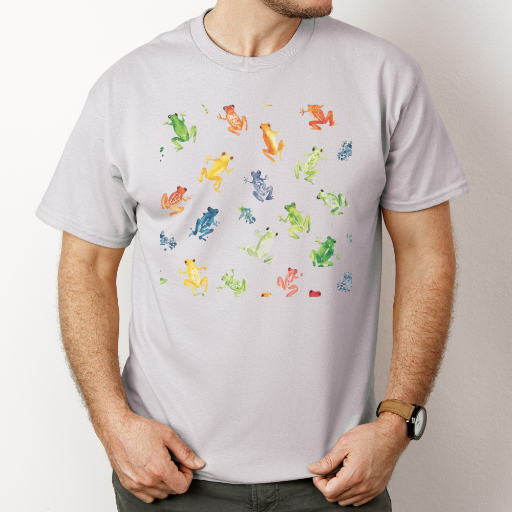 Frog Pattern Shirt Color Amphibian Artwork Tshirt Cotton Crewneck Light Gray gallery