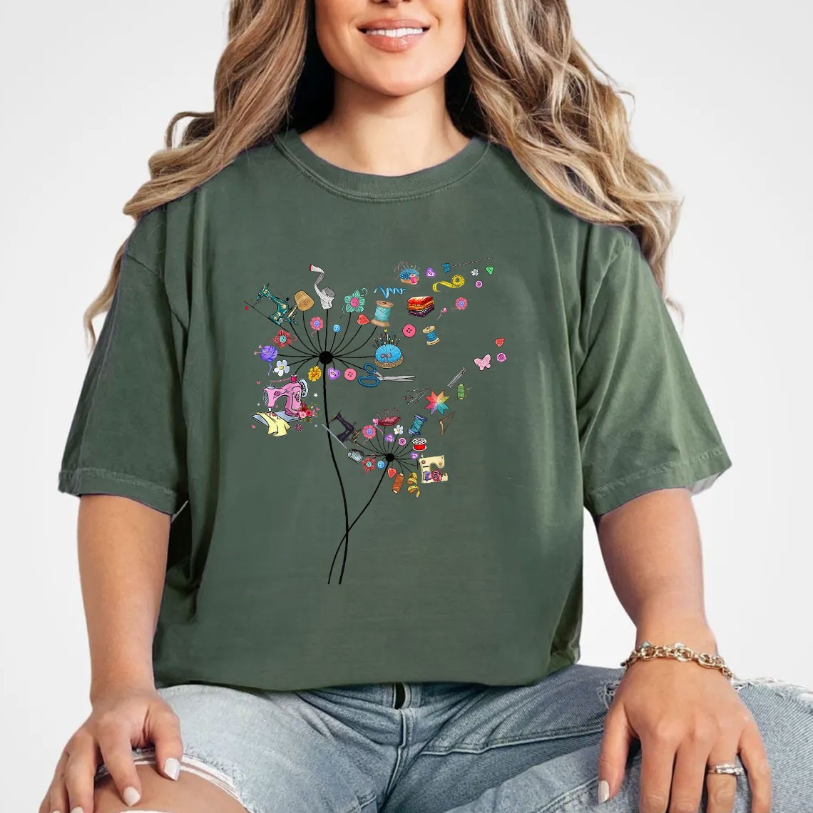 Cute Sewing Dandelion Quilting Flowers Quilter Sewing T-Shirt Tee gallery