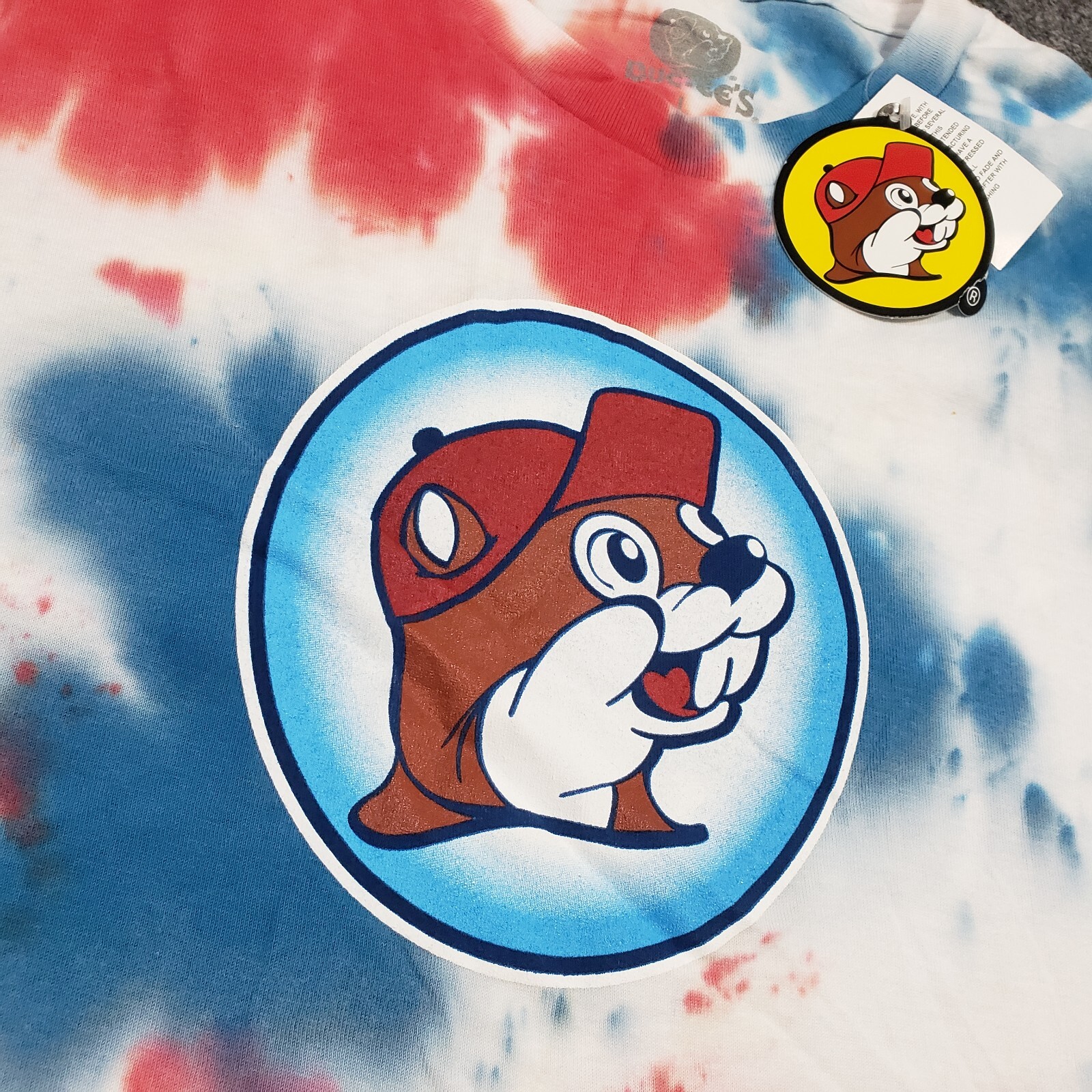 Bucees T-Shirt Large Tie Dye 4th of July Let's Get Poppin Red White Blue USA gallery