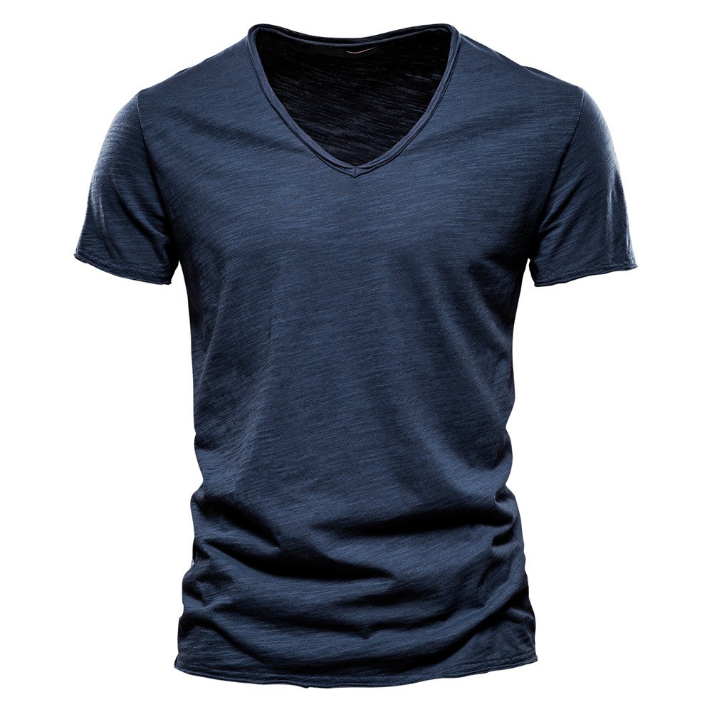 Summer Men's New Solid Color V-Neck Short Sleeve T-shirt Tops Casual Blouse gallery