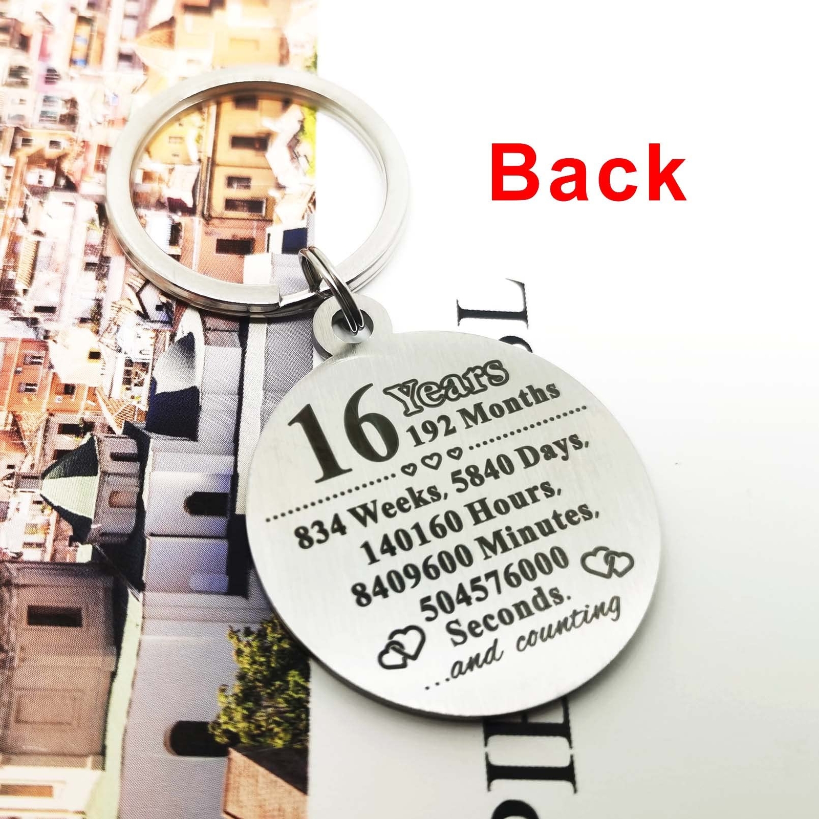16th Anniversary Keychain Gifts Steel Engraved 16 Year Anniversary Decoration... gallery