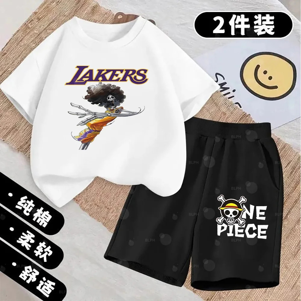 One Piece Anime Character Lakers Basketball Jersey Kids T-Shirt Set, Cool Sports