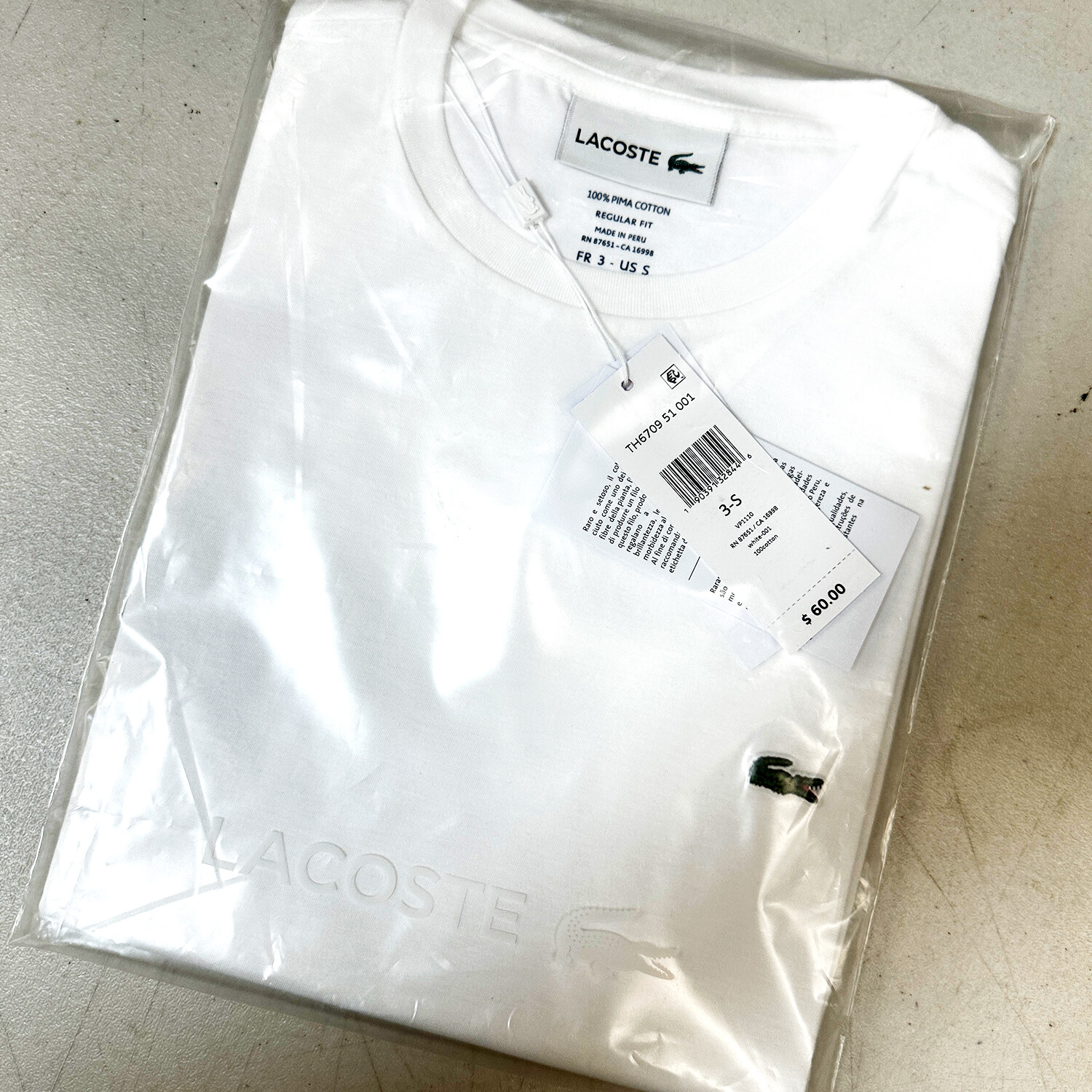 *NEW* Men Lacoste Crew Neck Pima Cotton Jersey T-shirts White (TH6709 001) gallery