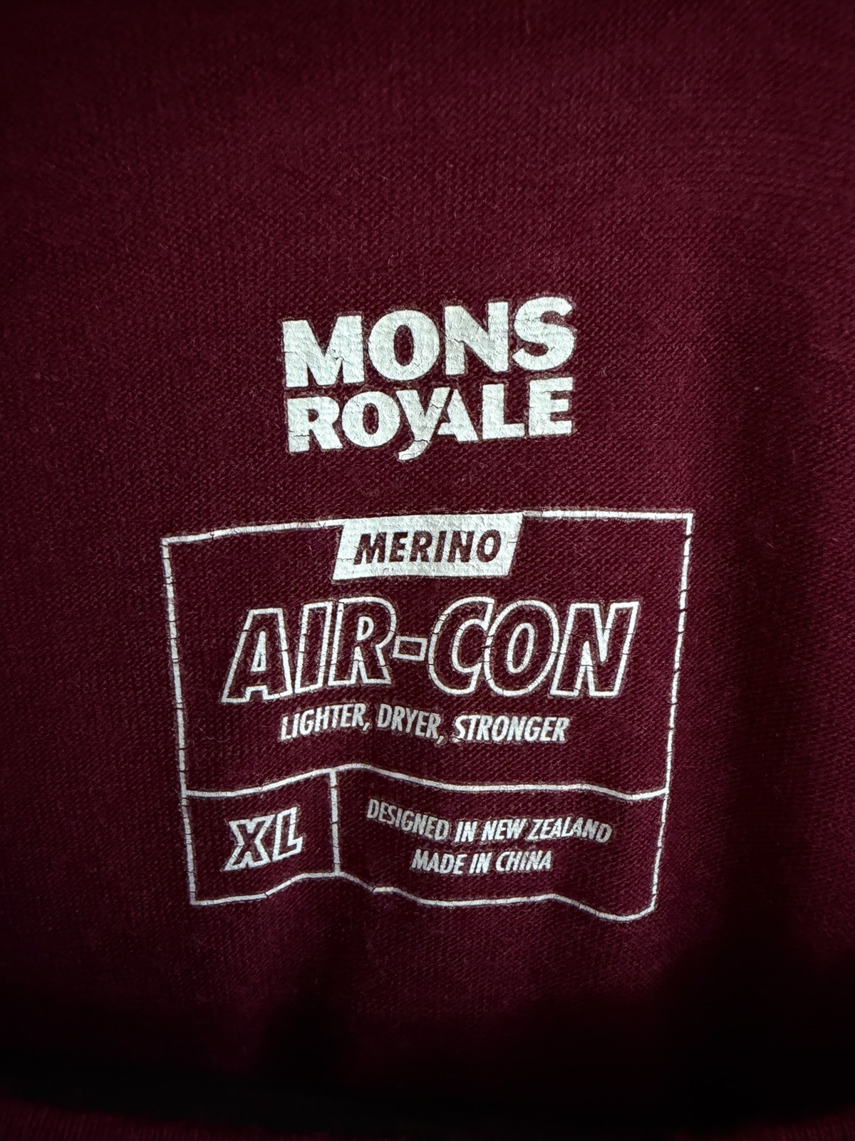 Mons Royale Icon Merino Air-Con T-Shirt Mens Burgundy Red Size XL gallery