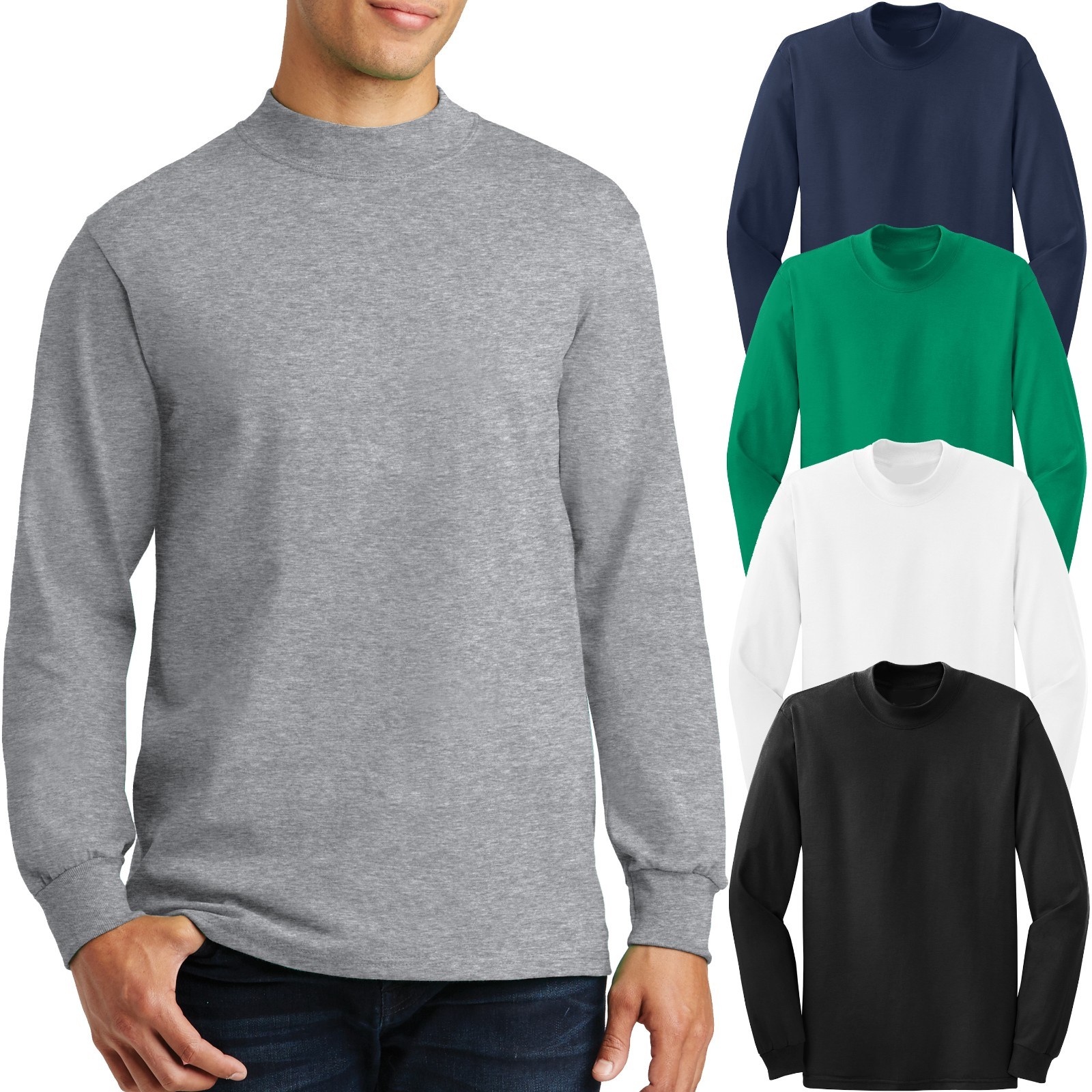 Mens Cotton Mock TURTLE NECK Long Sleeve T-Shirt Golf S-XL,2XL, 3XL, 4XL NEW gallery
