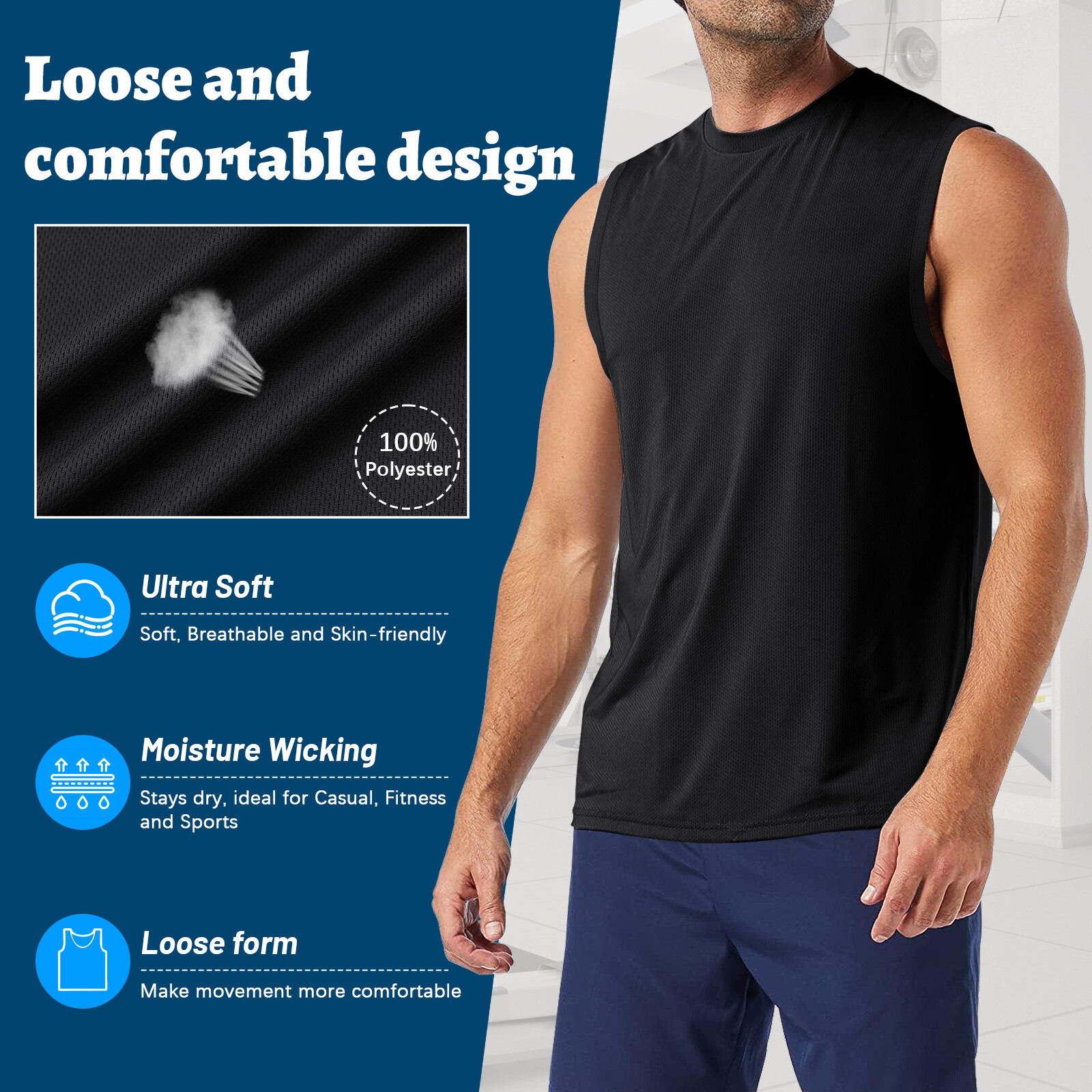 3 Pack Men's Tank Top Quick Dry Workout Gym Muscle Tee Fitness Sleeveless Shirt gallery