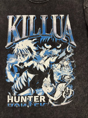 KILLUA x HUNTER x HUNTER T-Shirt Graphic Tee Black Grey Acid Wash VTG look XL?