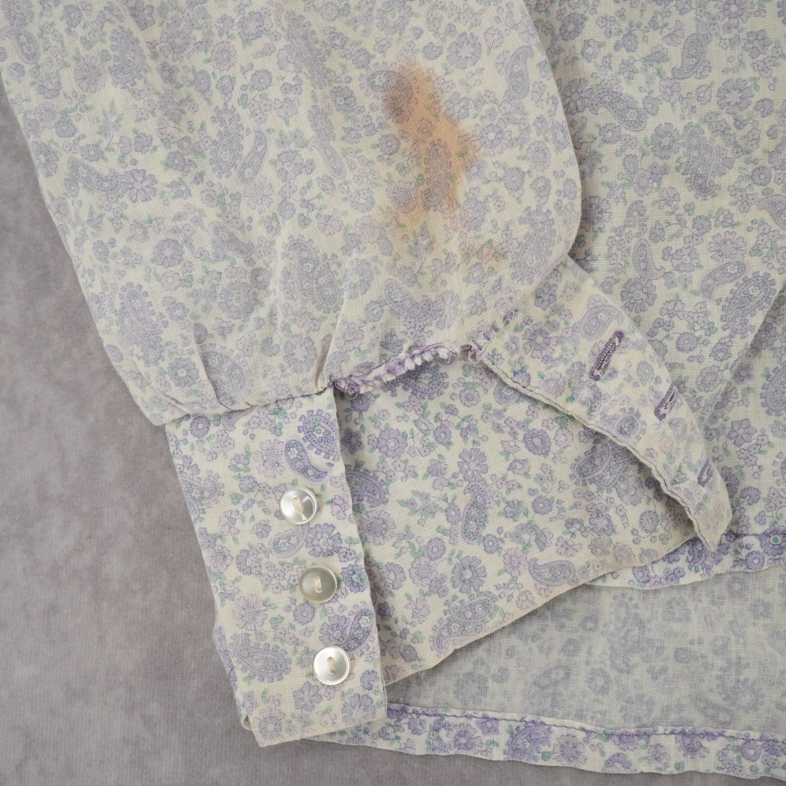Vintage 70s Floral Long-Sleeve Shirt Wide Cuffs Blue USA Made No Size Tag gallery