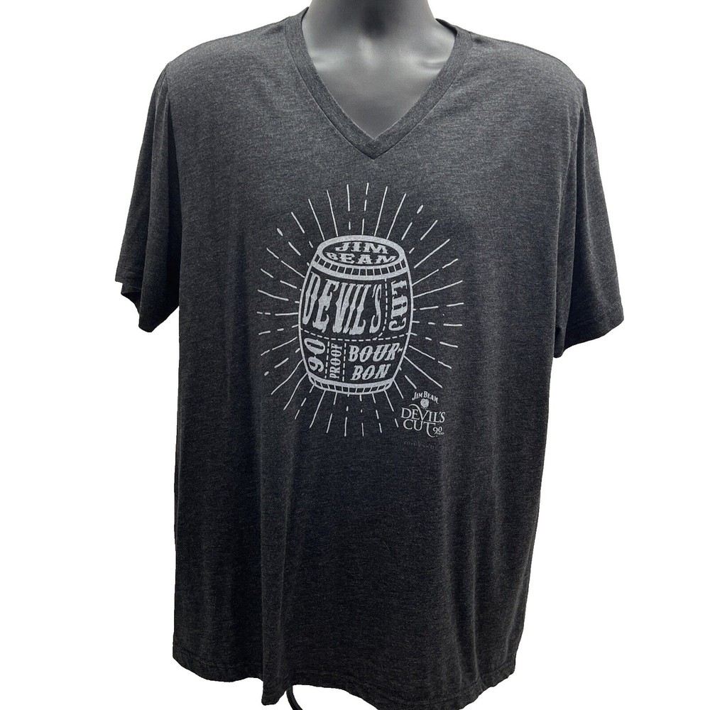 Jim Beam Devils Cut Bourbon T-Shirt Mens XL Gray Excellent V-Neck Graphic Tee