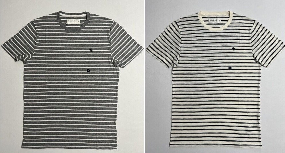 Abercrombie & Fitch Men's Striped Crew Neck A&F Logo T-Shirt Tee XS S M L XL XXL gallery