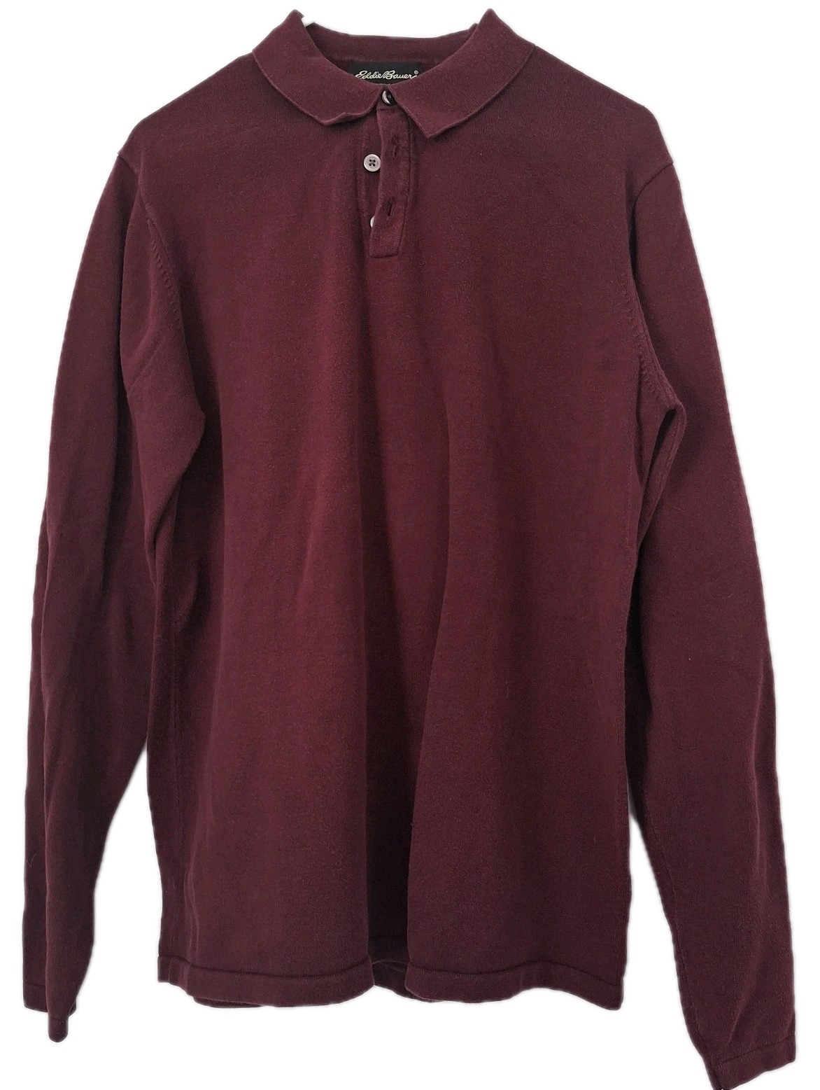 Eddie Bauer Men's Polo Sweater MT Medium Tall Burgundy Long Sleeve Knit Cotton gallery