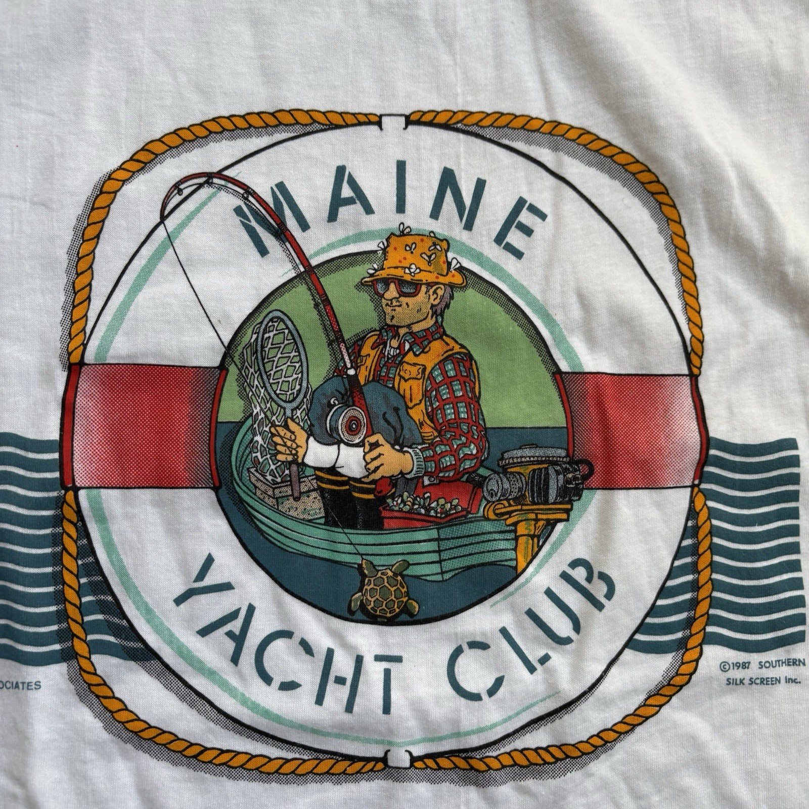 Vintage 80s Maine Fisherman Shirt Funny Yacht Club Sz XL White Deadstock gallery