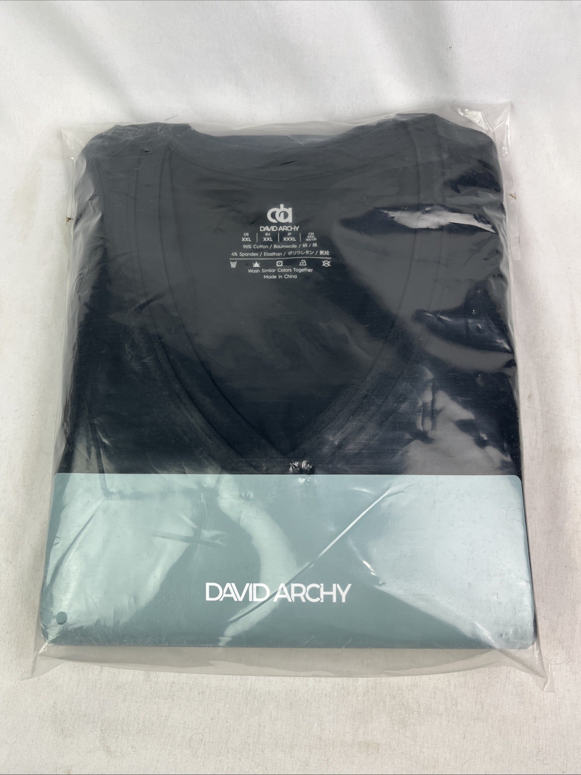 David Archy Men’s XXL V- Neck Undershirts Soft Stretchy Tees 3 Pack Black New