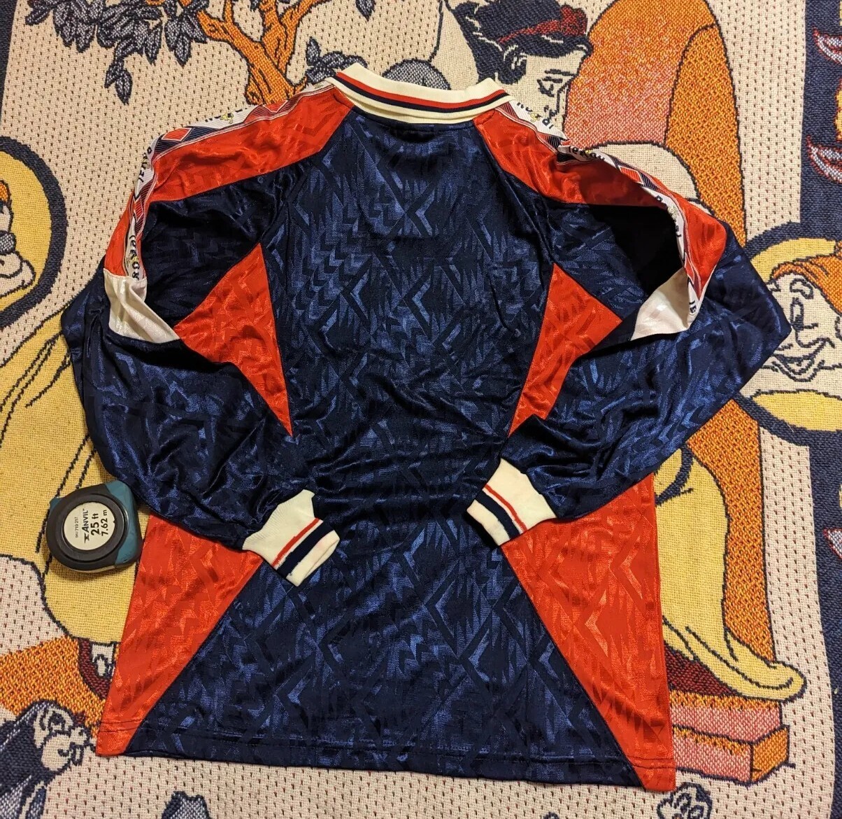 Vintage 90's Royal Long Sleeve Collared Soccer Jersey Kit S Shiny Blue Red gallery