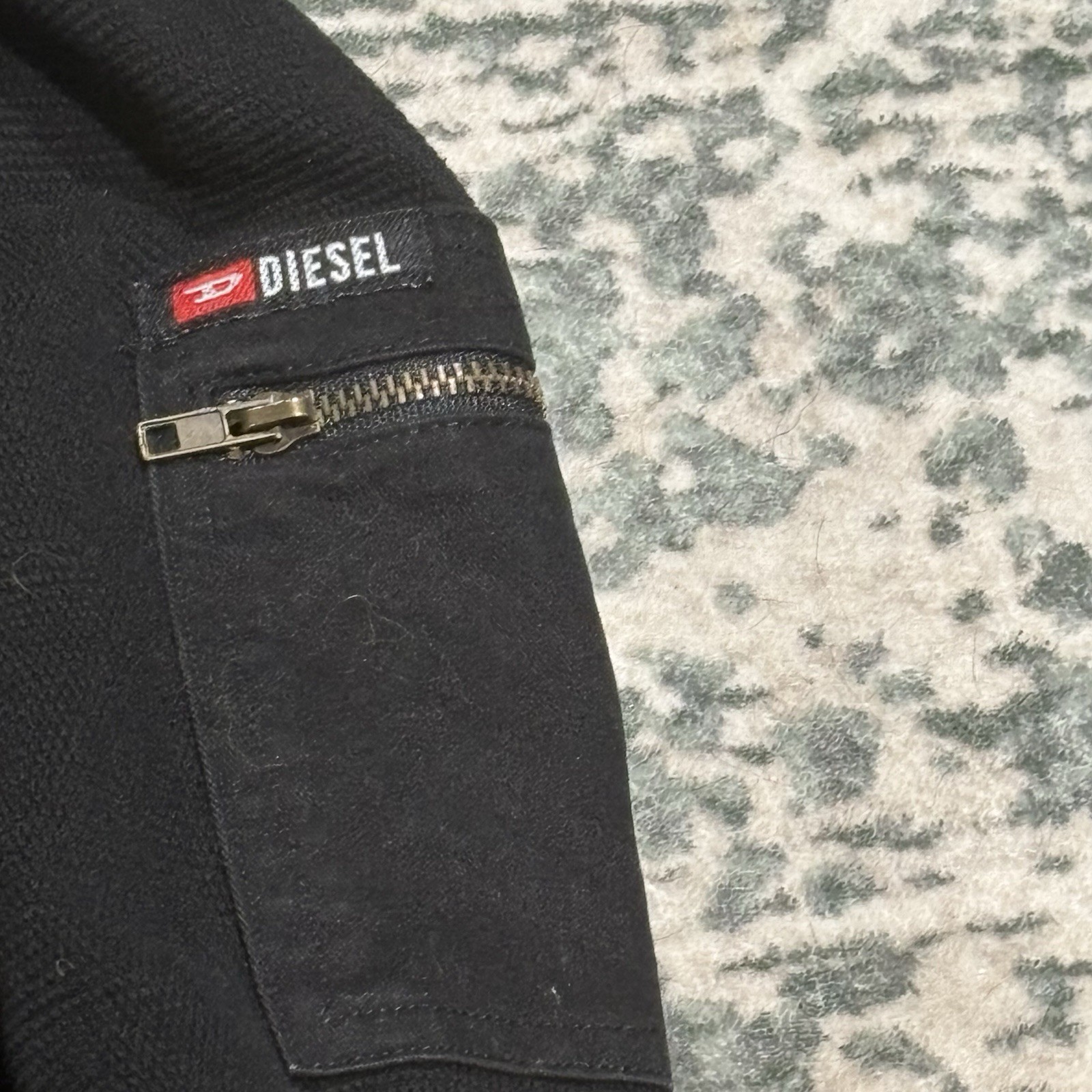 Diesel Mens Long Sleeve Shirt Large Black Micro Waffle Knit Utility Pocket XL gallery