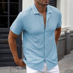 Mens Solid Turn Down Collar Short Sleeve Shirts Tops Summer Beach Holiday Blouse