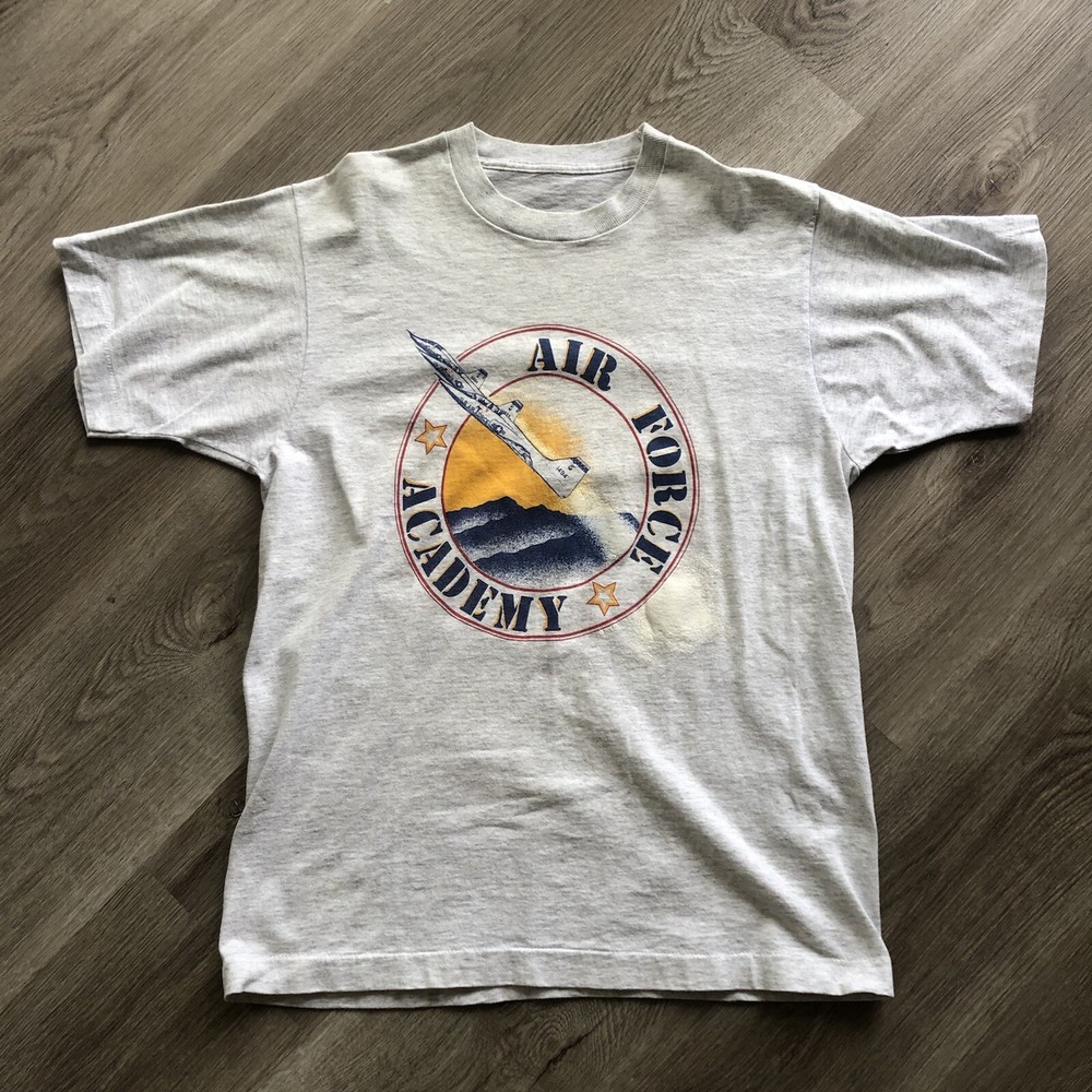 VTG Air Force Academy Jets Puff Paint Single Stitch Gray Graphic Medium T Shirt