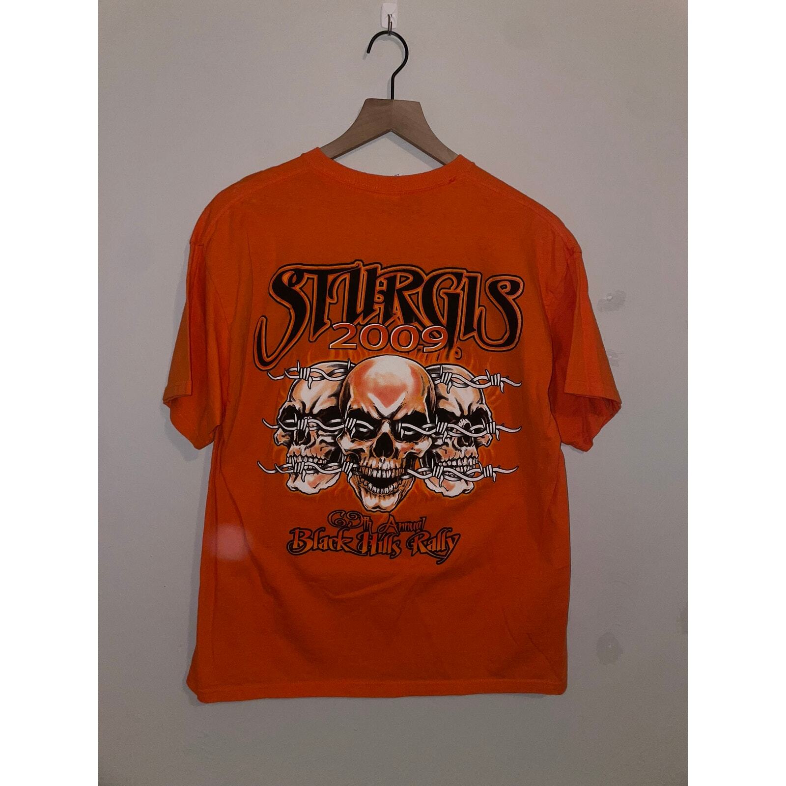 2009 Sturgis Black Hills Rally 69th Annual Orange Skull Shirt L Large 2000s gallery