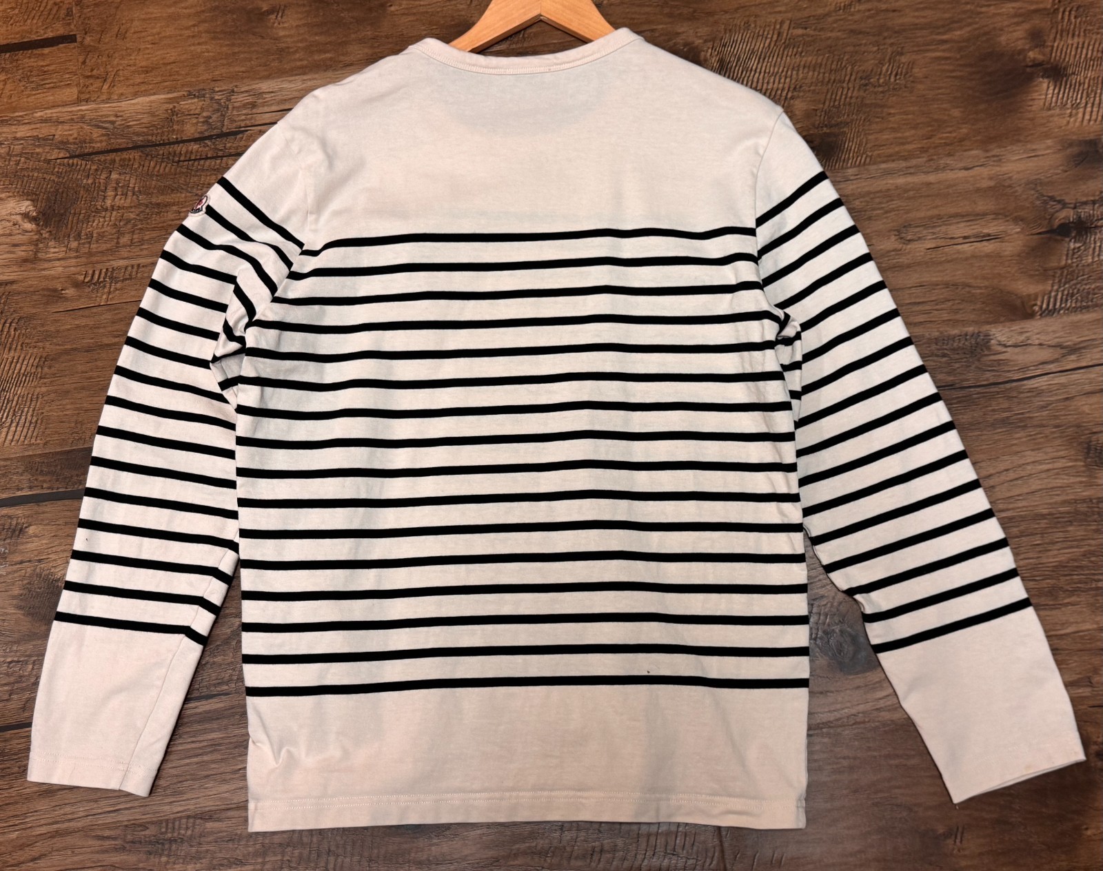 Moncler Top Long Sleeve Cotton T-shirt Mens Off-White with Black Stripe Size XL gallery