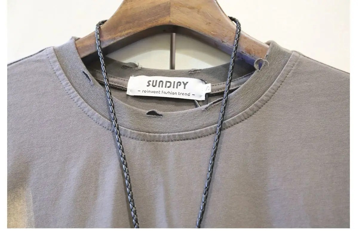 Men's Punk Rock Distressed T-Shirt Safety Pin Hollow Out High Street Hip Hop Top gallery