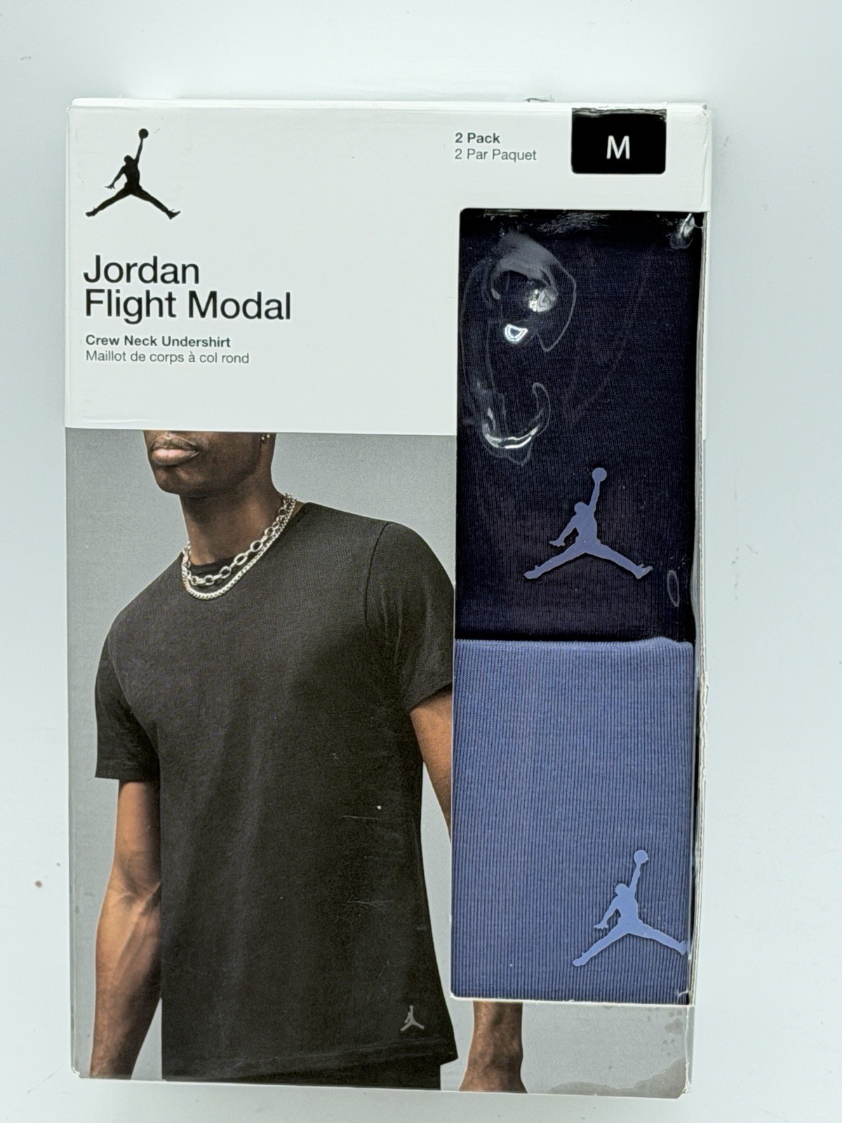 NEW 2 PACK NIKE JORDAN FLIGHT MENS COTTON STRETCH CREW NECK UNDERSHIRT MEDIUM BL gallery