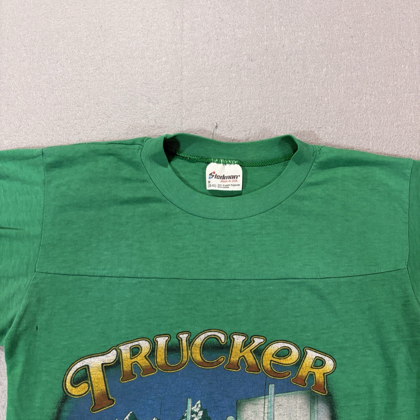Vintage 80s Paper Thin Trucker T Shirt Green Sz M Rig USA Trucking Tee gallery