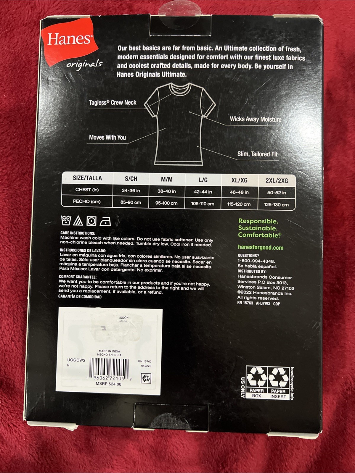 Hanes Originals 2-Pack Ultimate Stretch T Shirt White/Black -Medium 38-40” - NIP gallery
