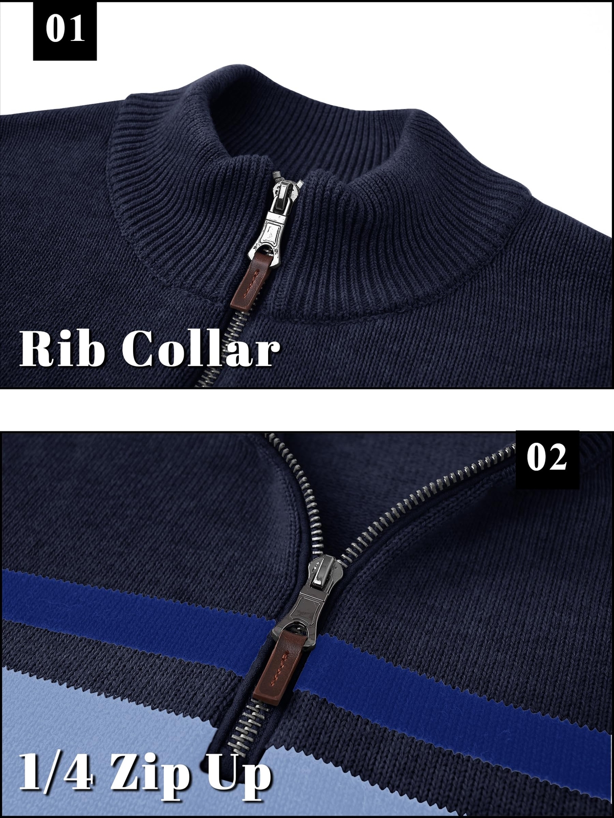 Mens Long Sleeve Sweater 1/4 Zip Winter Warm Casual Fleece Pullover Striped Polo gallery