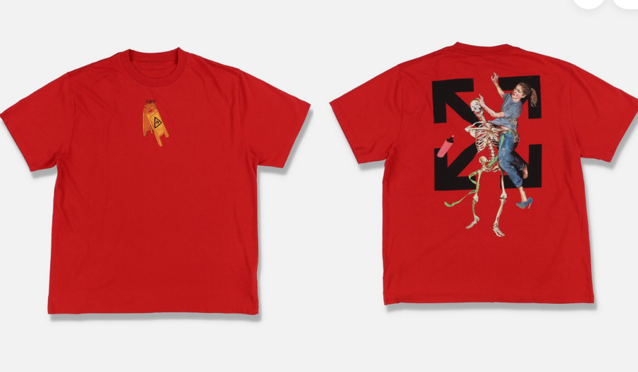 Off-White Red Pascal Skeleton Arrows Oversized T-Shirt Reprint Streetwear S-5XL.