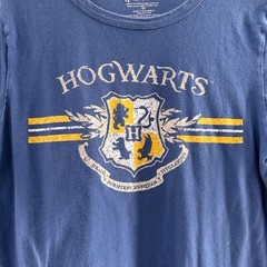 Harry Potter Hogwarts Crest Blue Graphic T-Shirt Size M 100% Cotton Tee Gold