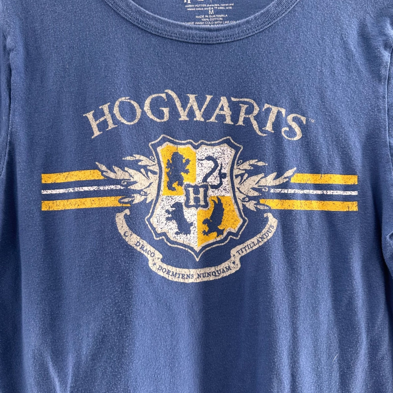 Harry Potter Hogwarts Crest Blue Graphic T-Shirt Size M 100% Cotton Tee Gold gallery