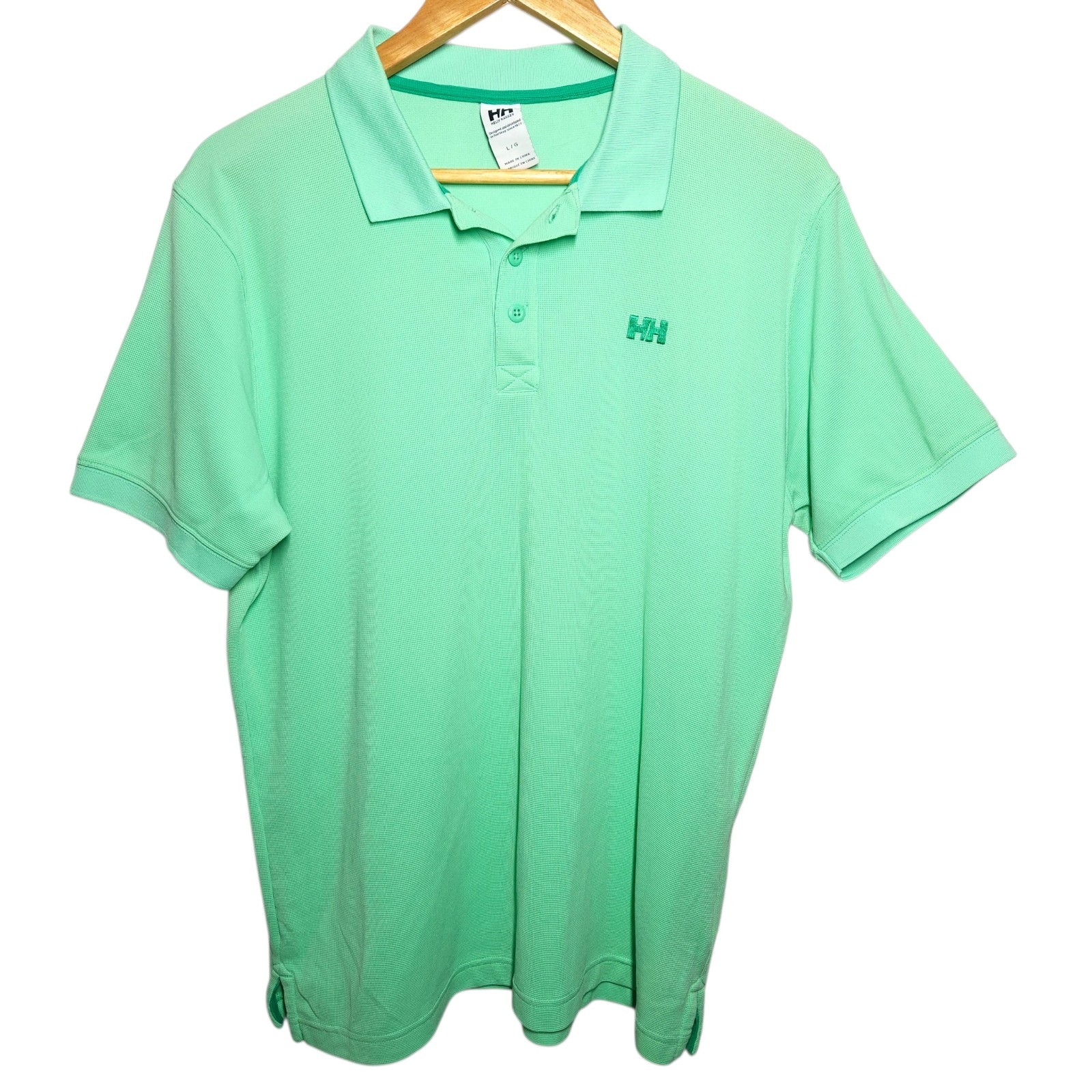 Helly Hansen Polo Shirt Men Size L Large Green HH Logo Textured Polyamide gallery