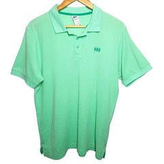 Helly Hansen Polo Shirt Men Size L Large Green HH Logo Textured Polyamide