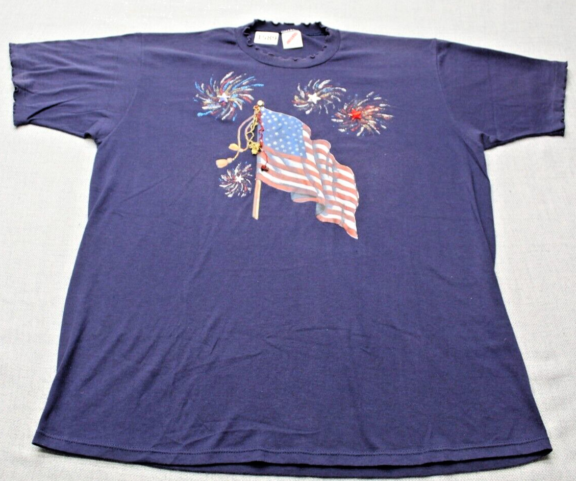 Vintage Jerzees Home Made Single Stitch Flag Fourth Of July T Shirt Men's XL gallery