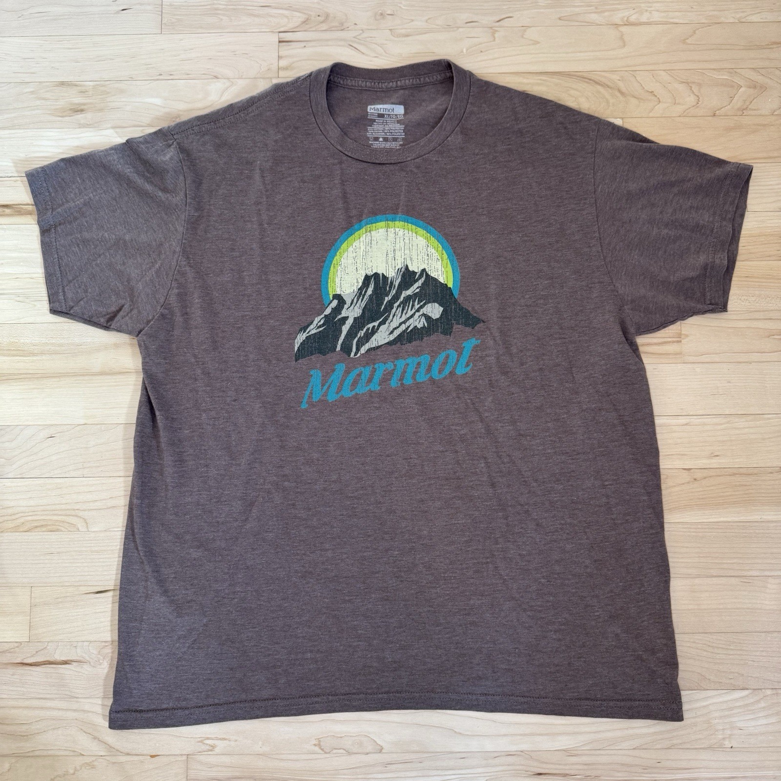 Marmot Mountain Works T Shirt Mens XL Graphic 100% Organic Cotton Brown