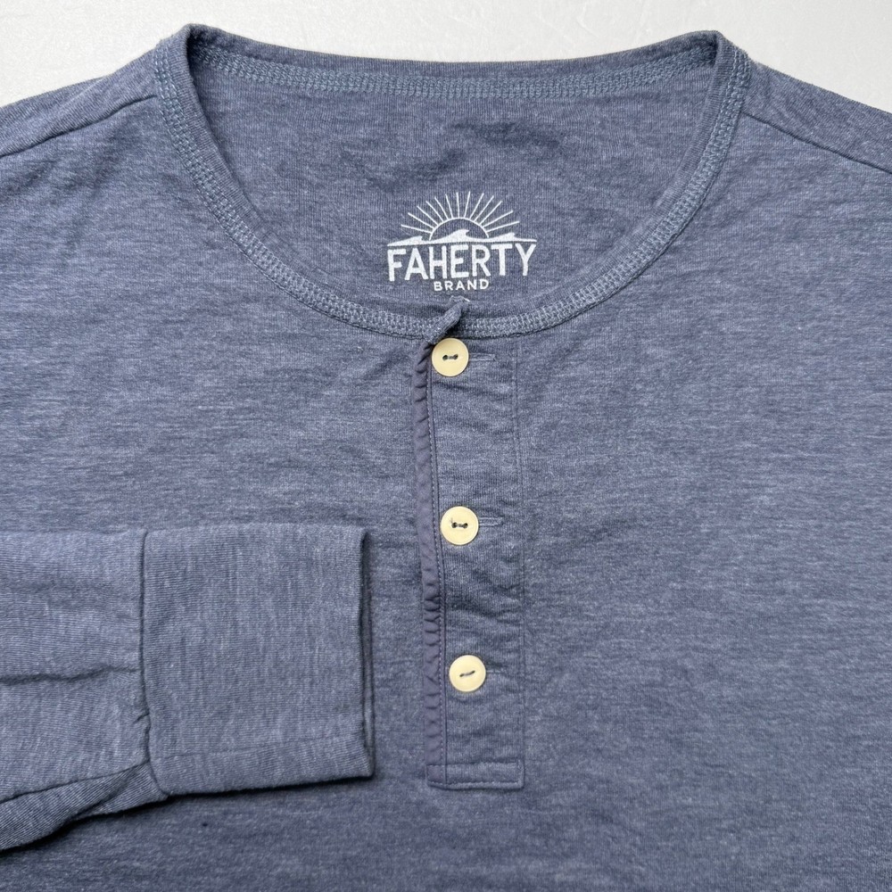 Faherty Henley Shirt Mens Small Heathered Blue Long Sleeve Jersey Casual Tee