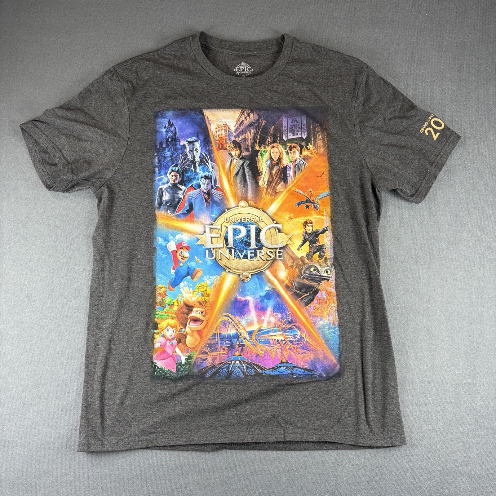 2025 Epic Universe Grand Opening Day T-Shirt Gray Size Large Free Shipping #62
