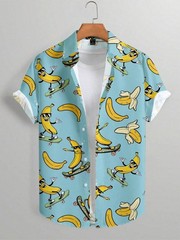 Mens Button Down Shirts Funny Banana Printed Hawaiian Tops Novelty Summer Gifts