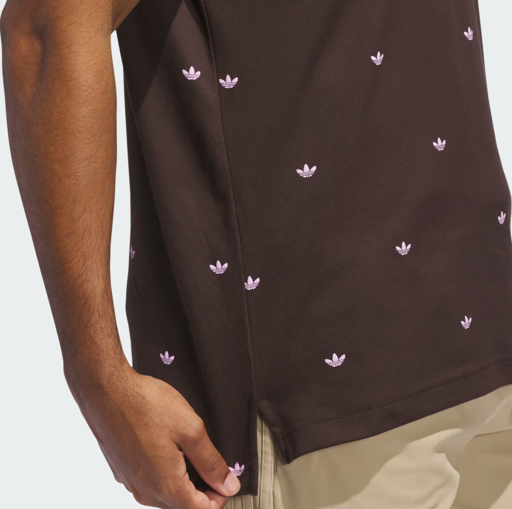 NEW MENS ADIDAS ORIGINALS MONOGRAM TREFOIL POLO SHIRT ~MEDIUM #JX9265 BROWN PINK gallery