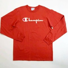 mens champion 100% authentic crewneck L/S t-shirt size large soild logo orange