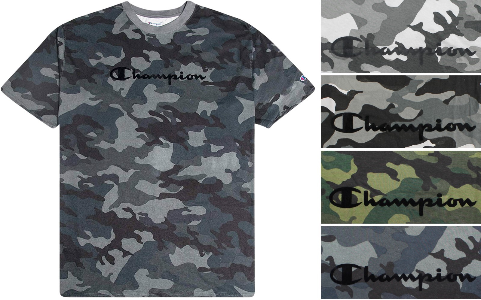 Champion Men's T-Shirt All Over Camouflage Big & Tall Flocked Logo Crew Neck Tee gallery