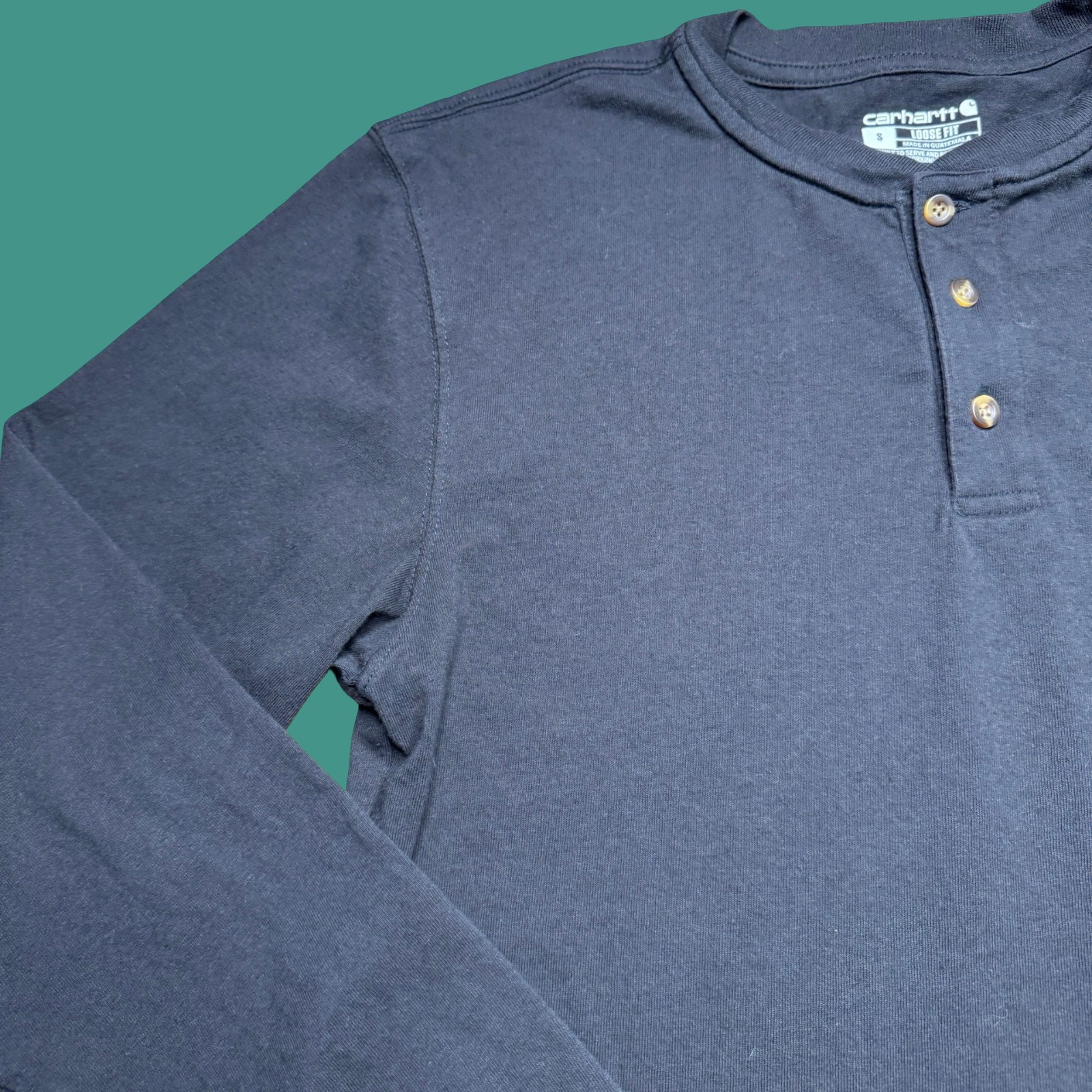 Carhartt Long Sleeve Henley T Shirt Small Black Pocket Outdoor Workwear Utility gallery