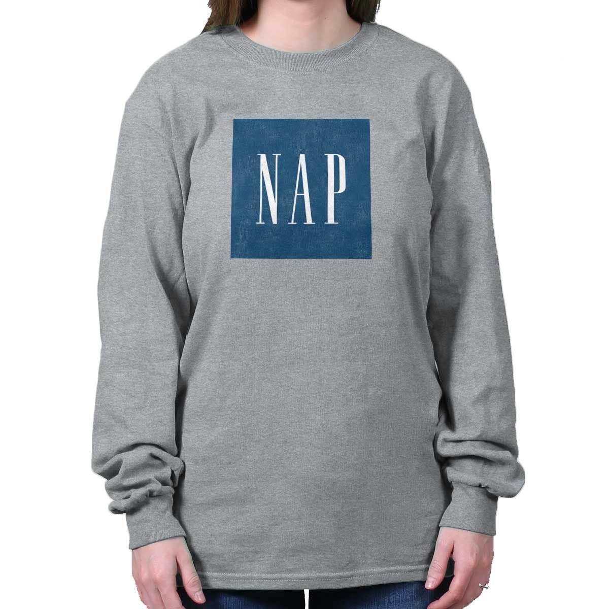 Nap Gap Cute Confident Funny Gym Workout Long Sleeve Tshirt for Men or Women gallery