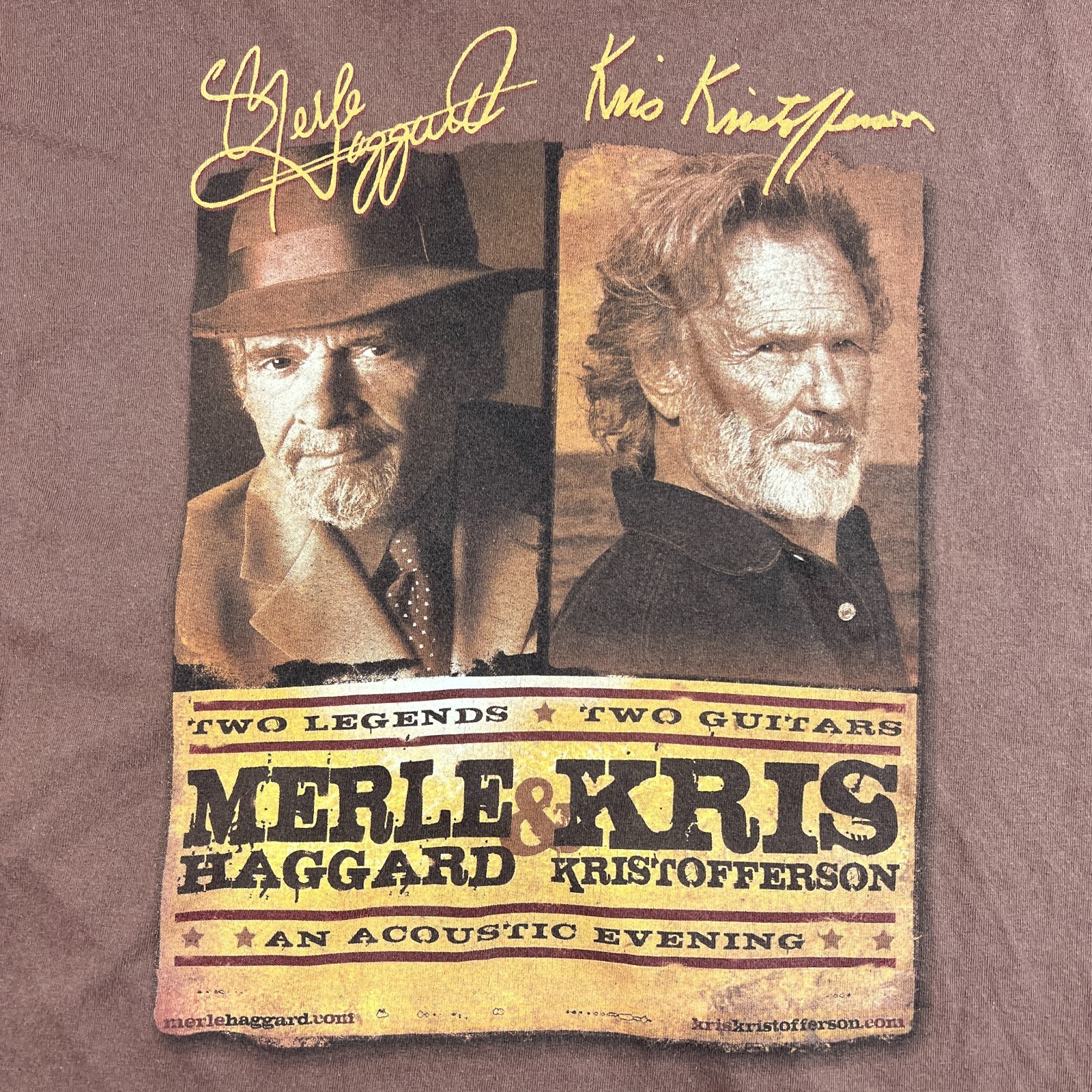 Merle Haggard Kris Kristofferson Concert T Shirt Brown Men's 2XL (50") Country gallery