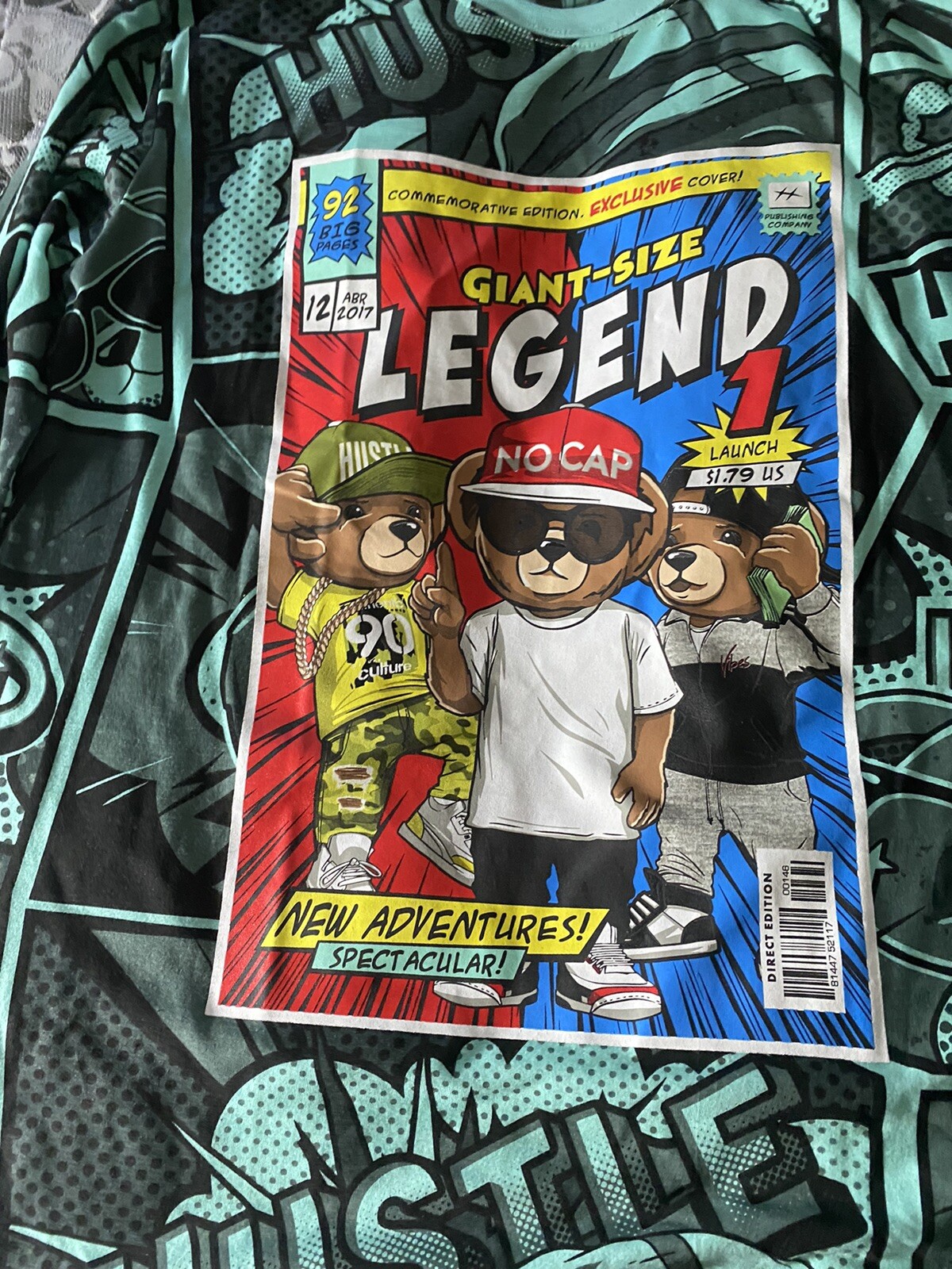 Hustle Giant Size Graphic Legend Long Sleeve T-Shirt Size S- Light Green gallery
