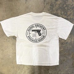 Glock Graphic Print Double-Sided White Crew Neck Tee XL Gildan Heavy Cotton