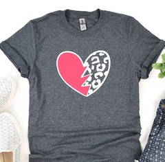 Heart Shirt, Leopard Pattern T-Shirt, Love Tee, Gift for her, Valentines Day Tee