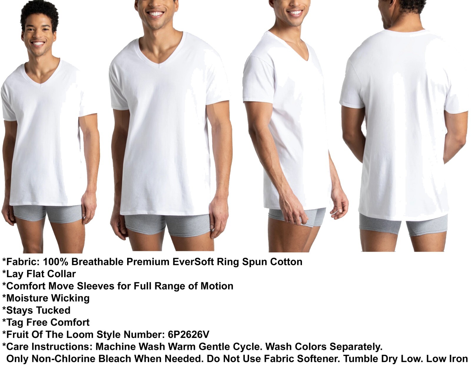 6 White Medium M 38-40 Inch V-Neck T-Shirts Fruit Of The Loom M 97-102 CM gallery