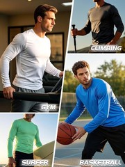 Men’s UPF 30+ Sun Protection Shirts Performance Long Sleeve Tshirt Moisture Wicking…