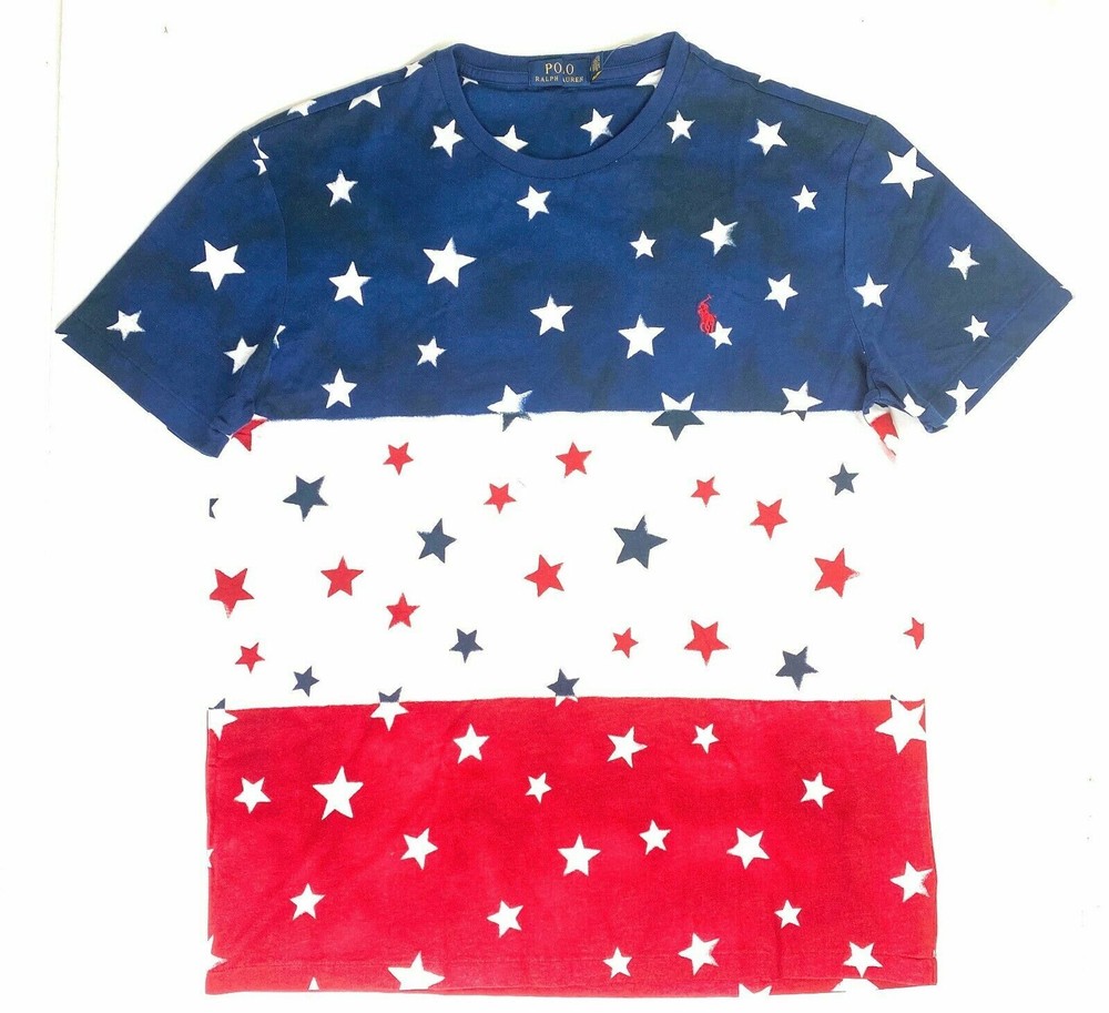 Polo Ralph Lauren Crew Neck Modern Classic-Fit T-Shirt Mens RED WHITE BLUE STARS